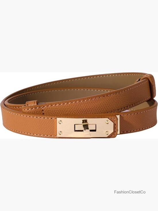 Skinny Leather Belt with Alloy Turn Lock for Dresses Jeans Coats main image 7